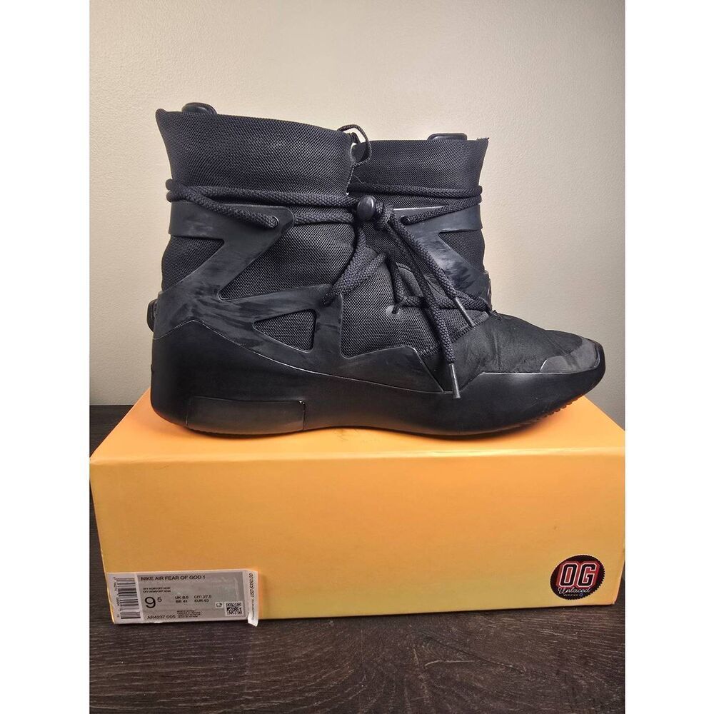 Nike Air Fear of God 1 Triple Black 2020 Men's Shoes Size 9.5